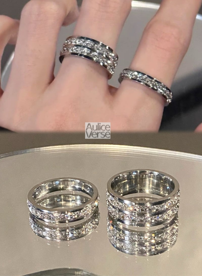 AuliceVerse Women’s Titanium Steel Ring Set 2 PACK- Small Square Zircon Diamond - Stackable Style - Image 1